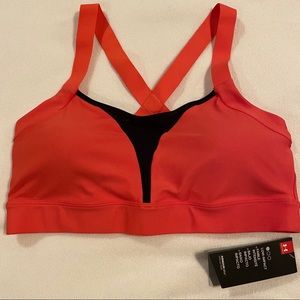 Under armor NWT sports bra size large coral/black
